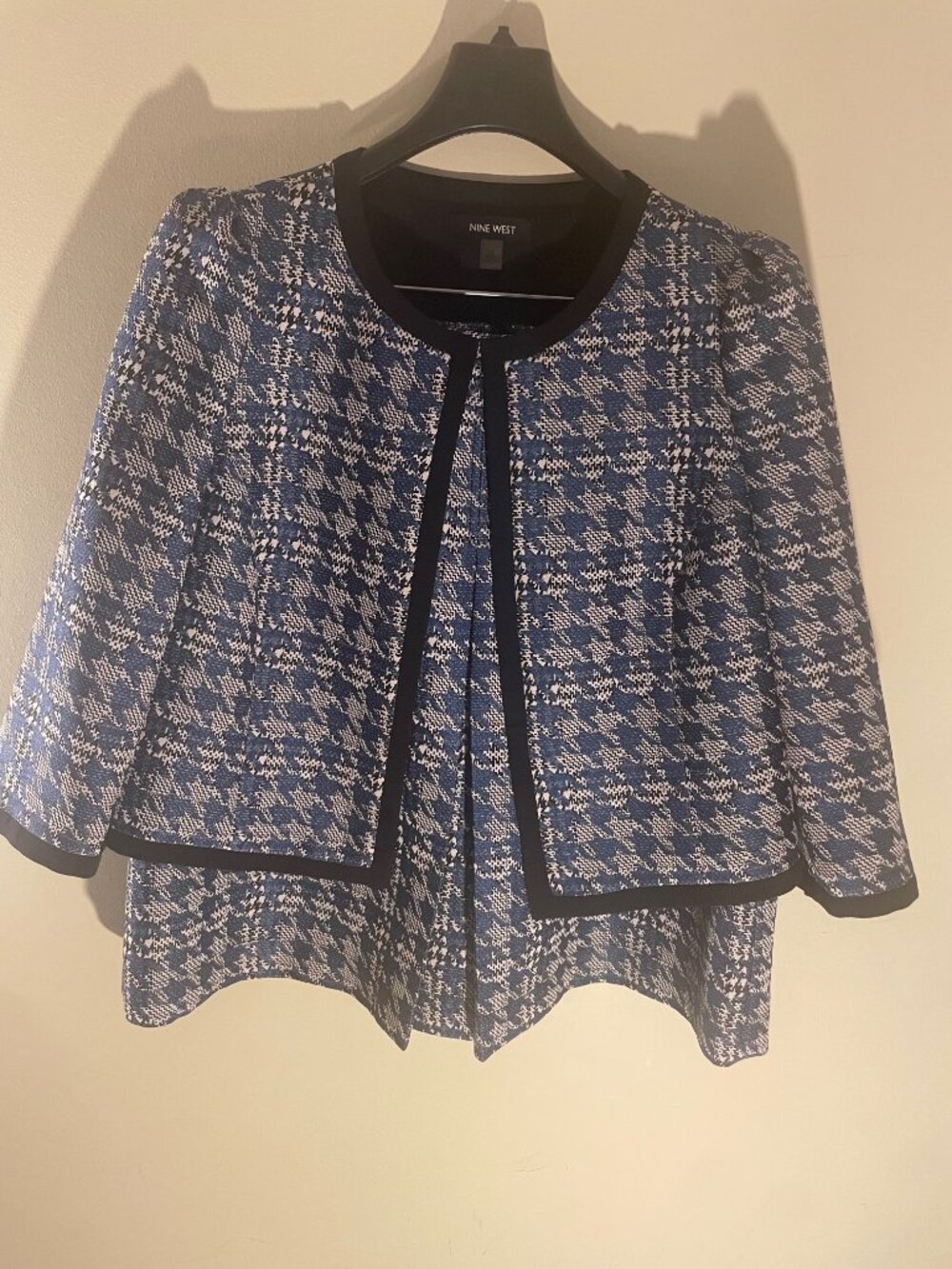 Nine West Blue Plaid 2-Piece Jacket Skirt Suit Set Size 12